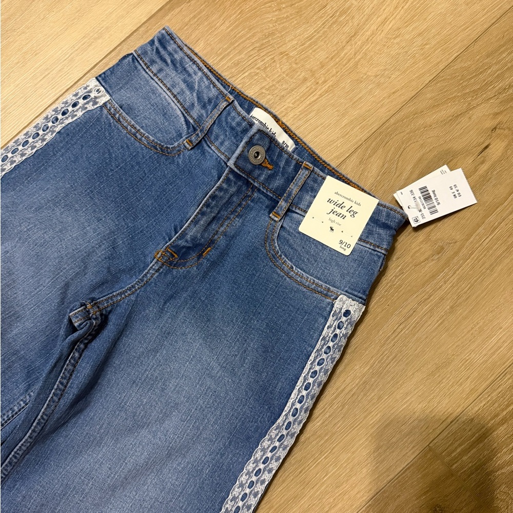 abercrombie kids Blue Denim Jeans with White Lace Trim